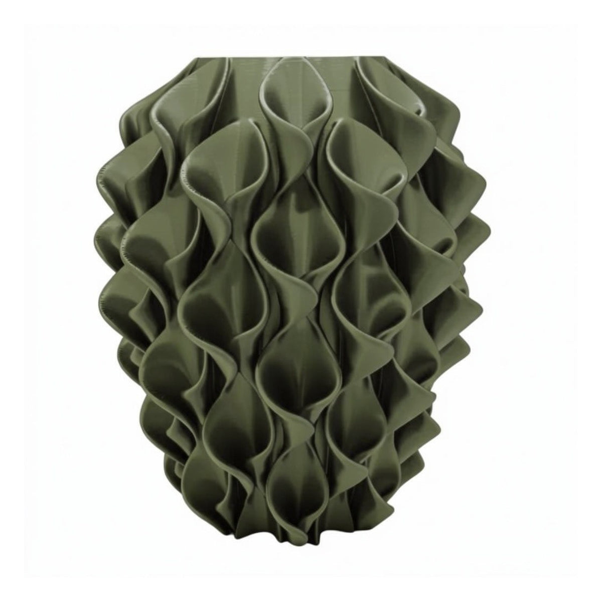 Rivora vaas in Nordic Olive – 3D-geprinte designvaas met golvend reliëf