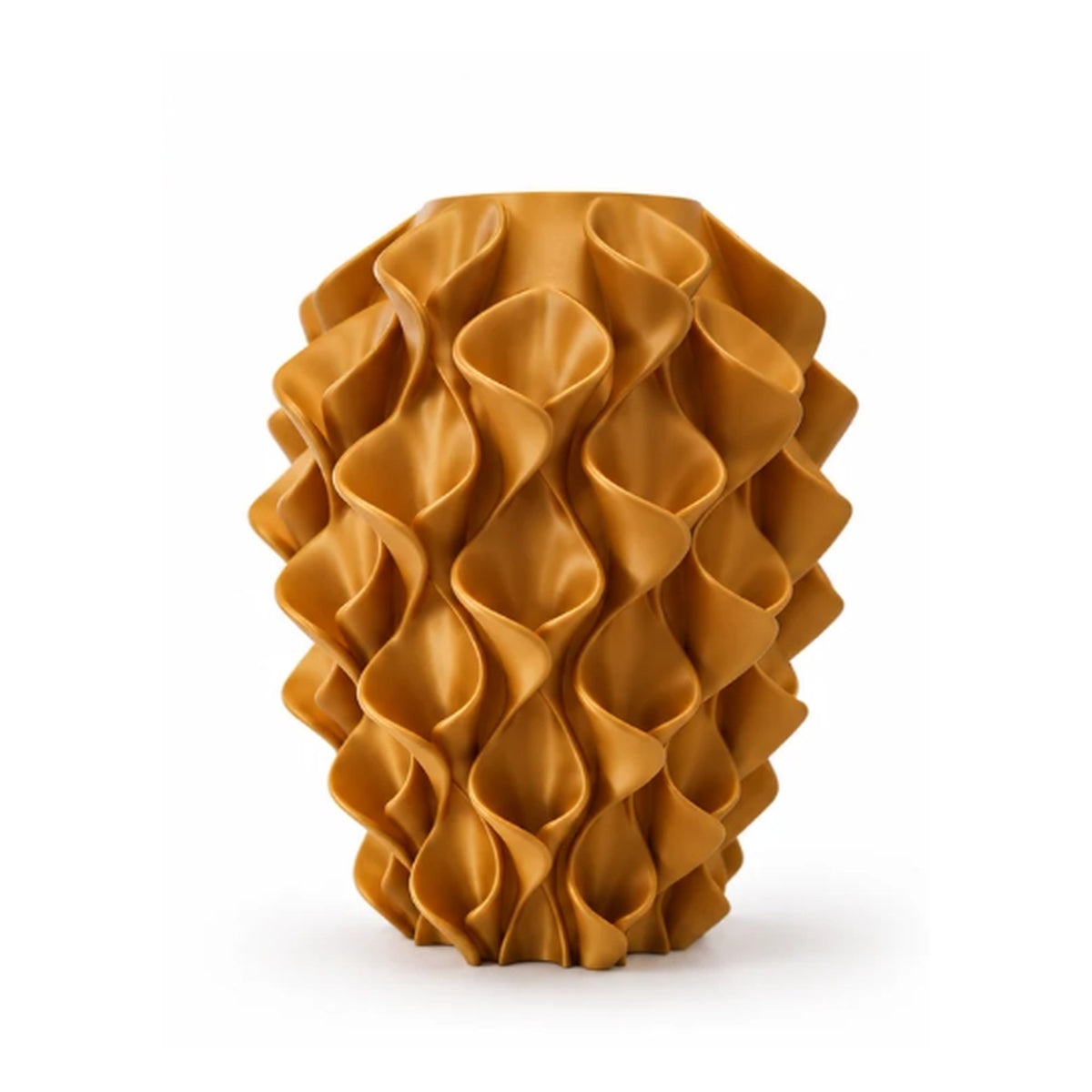 Rivora vaas in Radiant Gold – 3D-geprinte designvaas met golvend reliëf