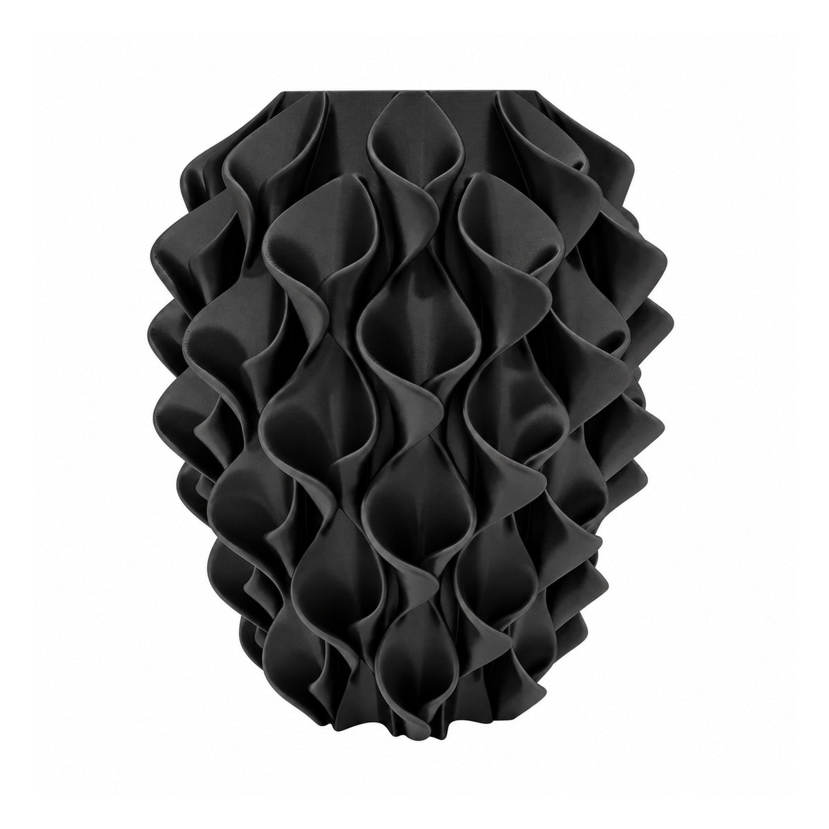 Rivora vaas in Obsidian Black – 3D-geprinte designvaas met golvend reliëf