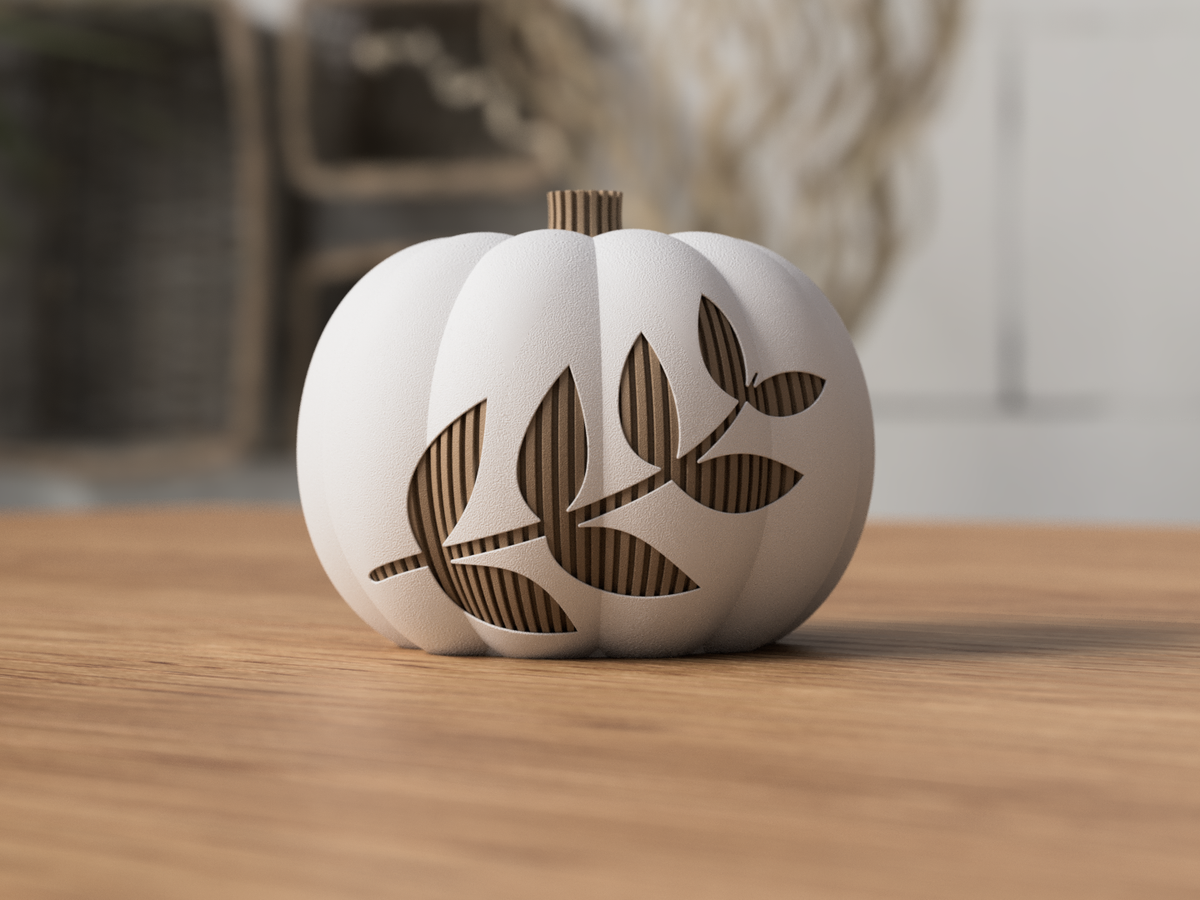 Herfst Pompoen met Bladmotief – 3D-geprinte Pompoen Decoratie