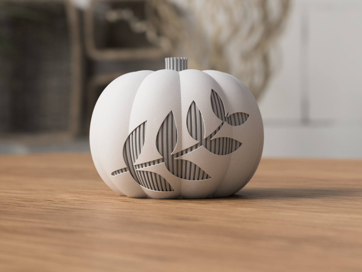 Herfst Pompoen met Bladmotief – 3D-geprinte Pompoen Decoratie