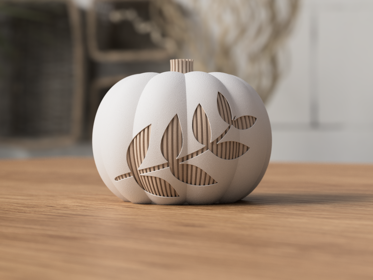 Herfst Pompoen met Bladmotief – 3D-geprinte Pompoen Decoratie