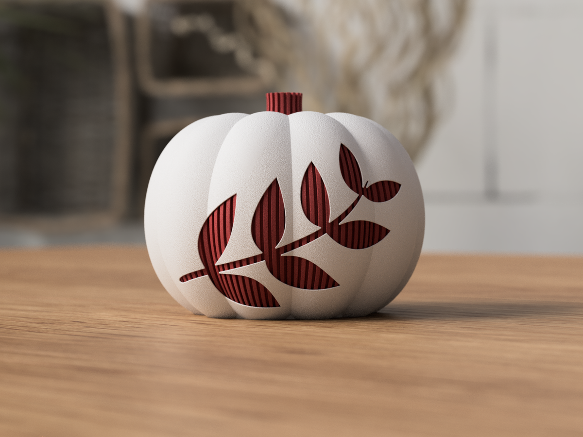 Herfst Pompoen met Bladmotief – 3D-geprinte Pompoen Decoratie