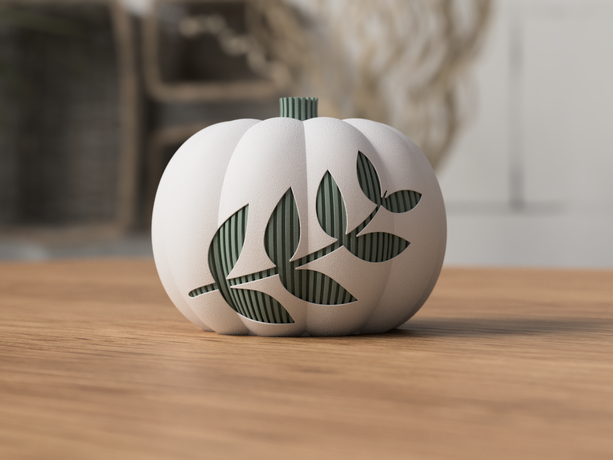 Herfst Pompoen met Bladmotief – 3D-geprinte Pompoen Decoratie