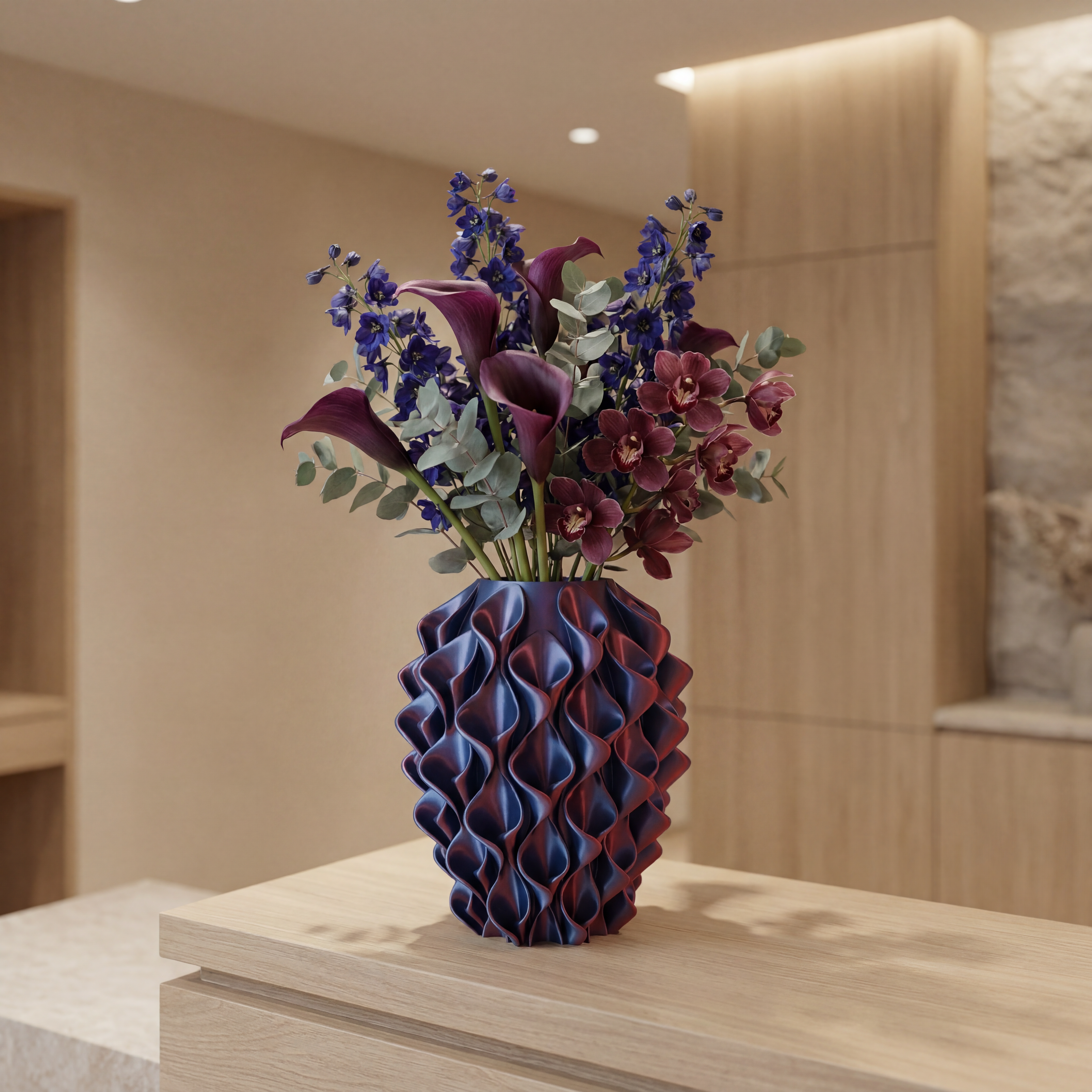 Rivora vaas blauw/rood parelmoer effect