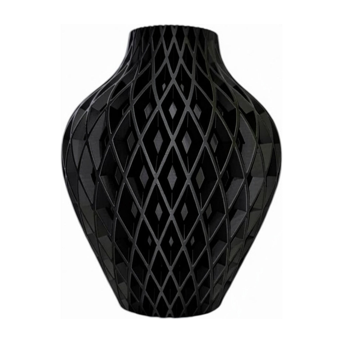 Diamora vaas in Obsidian Black – 3D-geprinte designvaas met diamantpatroon