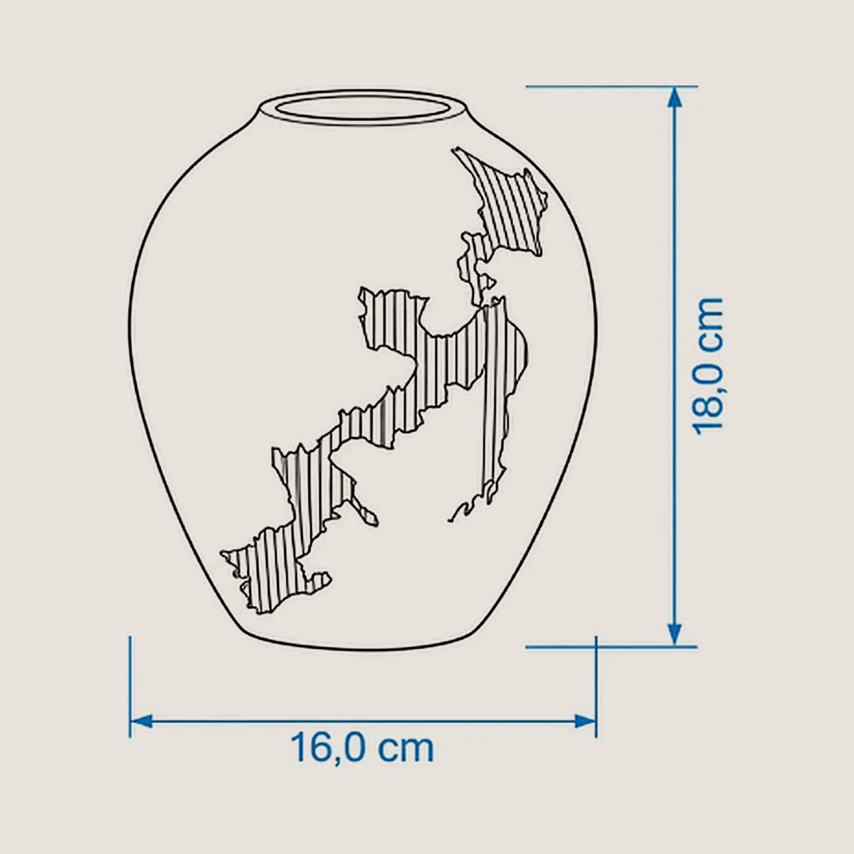 Maattekening Kintsu Nihon vaas 18 cm hoog en 16 cm breed