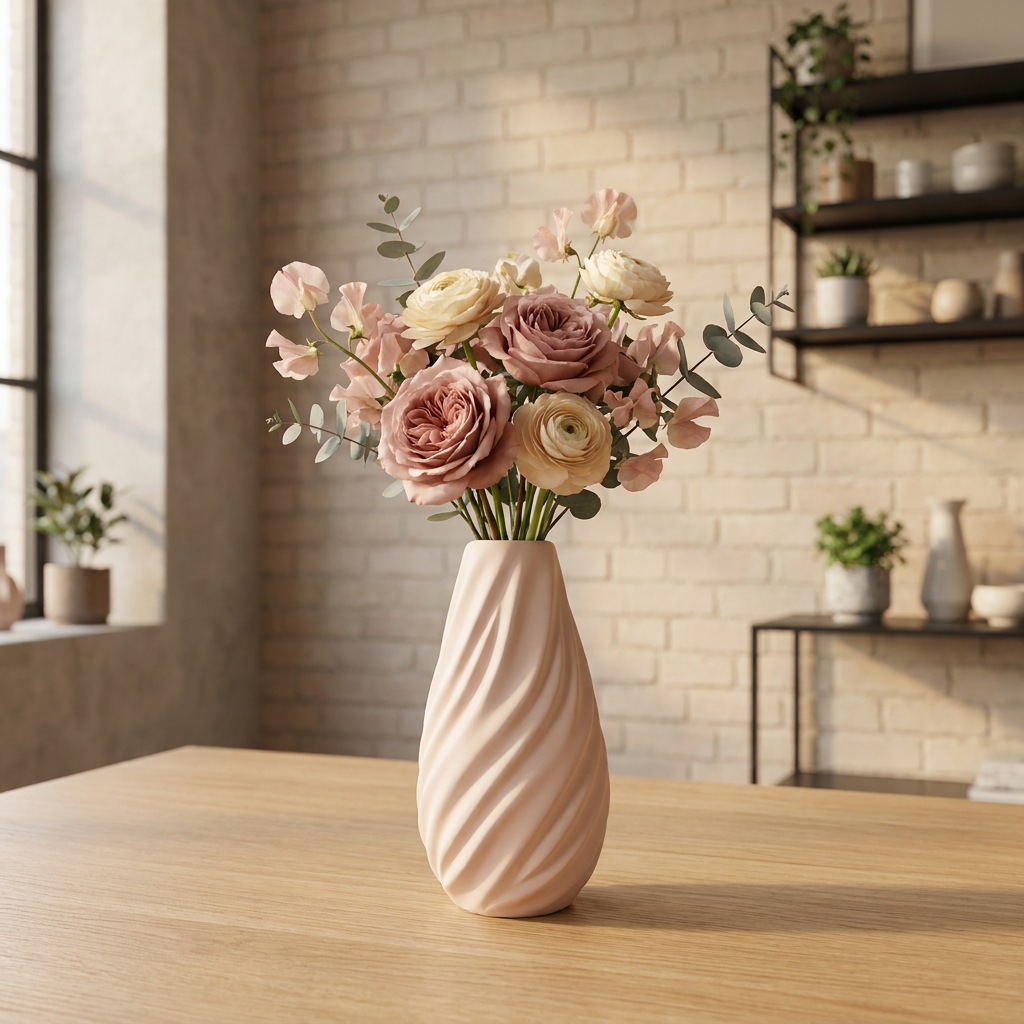 Spiraal vaas beige